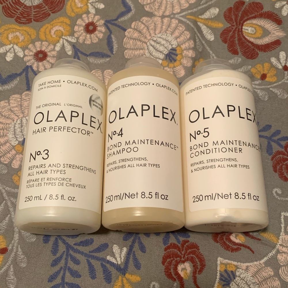 Olaplex NO. 3, NO. 4, & NO. 5.